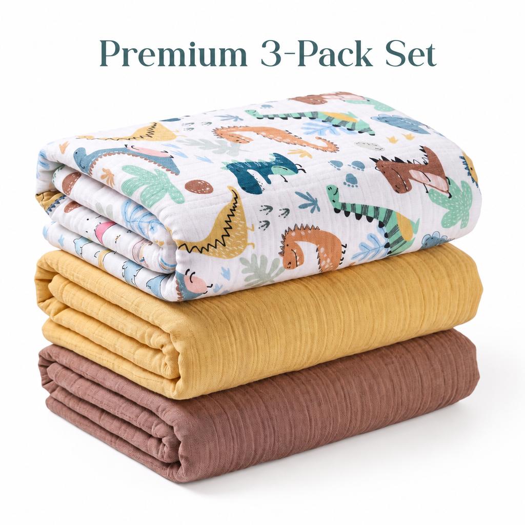 Baby Nursery Bedding - 3-Pack Baby Muslin Swaddle Blankets 100%