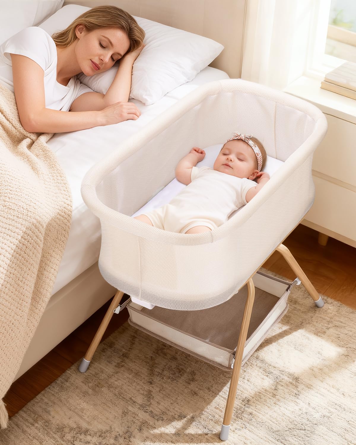 Bassinet Bedside Sleeper - 3 In 1 Baby Bassinet Rocking