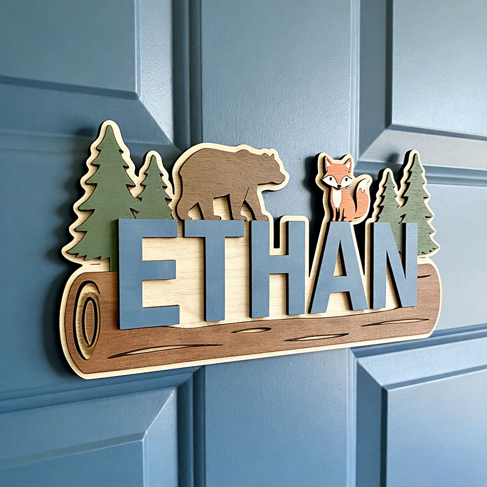 Baby Nursery Name - Woodland Forest Animal Personalized Name Wooden
