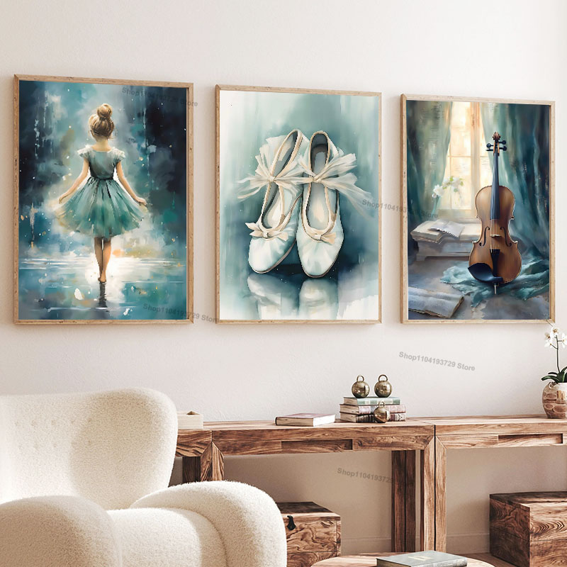 Baby Nursery Art - Watercolor Ballet Girl Shoes Cello Nursery