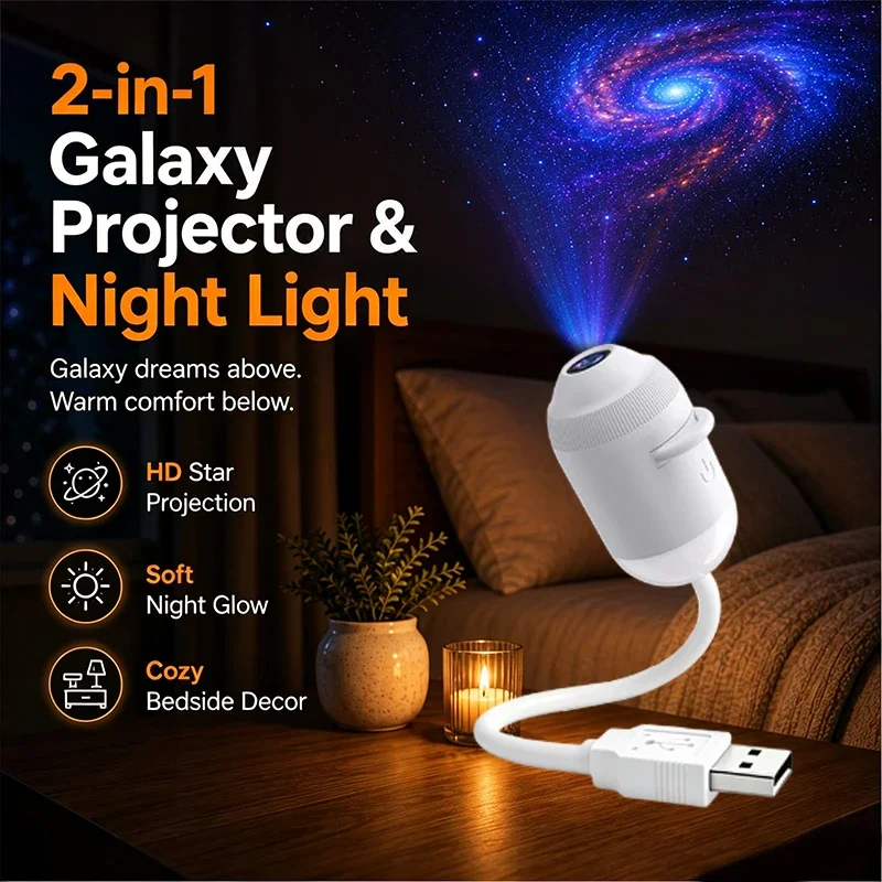 Night Light Projector Stars - 2-in-1 USB Galaxy Star Projector Night