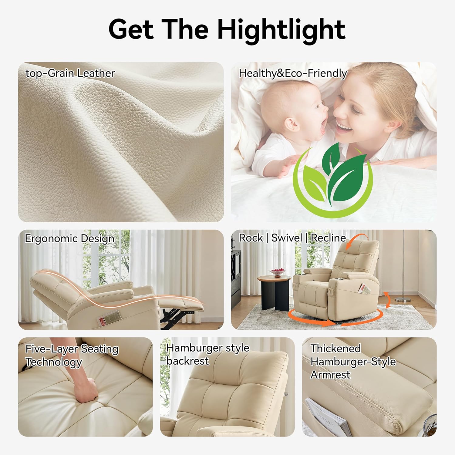 #Leather Recliner Chair, Swive - Rocking Chair Nursery ulasan dan harga