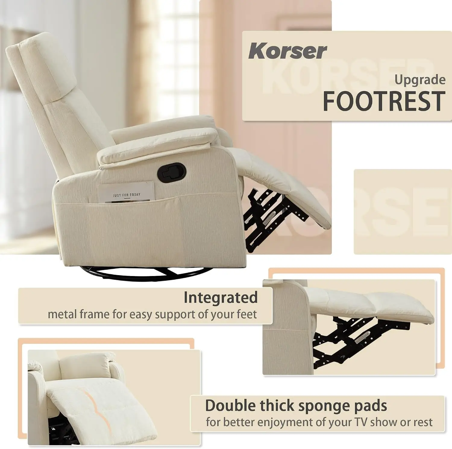 Korser Recliner Chair, Swivel  - Rocking Chair Nursery ulasan dan harga
