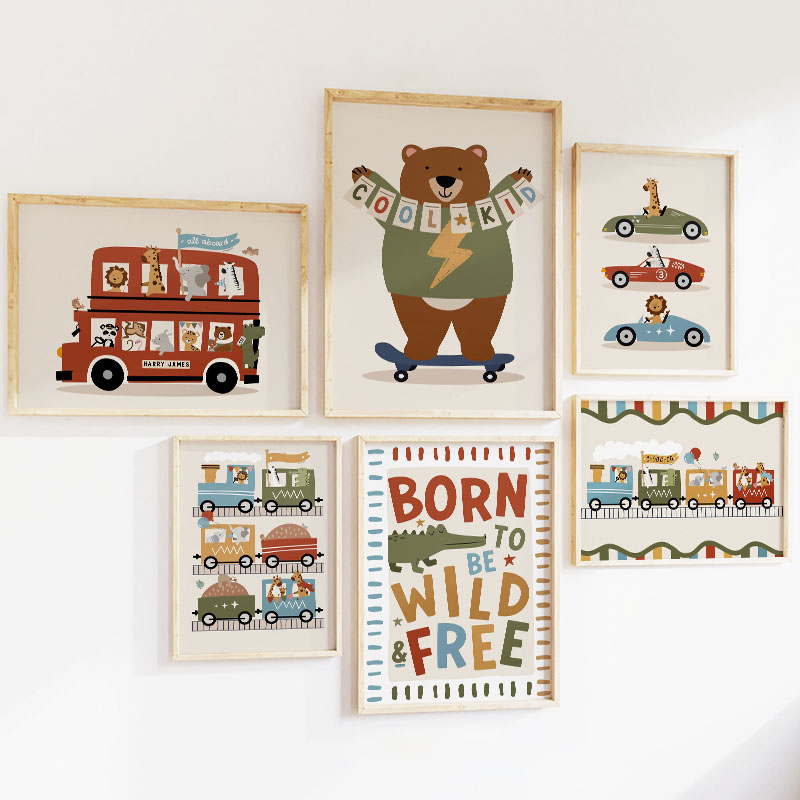 Funny Cartoon Animals Car Bus  - Baby Nursery Art ulasan dan harga