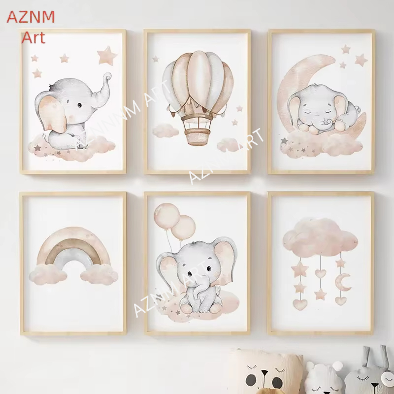 Elephant Balloon Rainbow Moon  - Baby Nursery Art ulasan dan harga