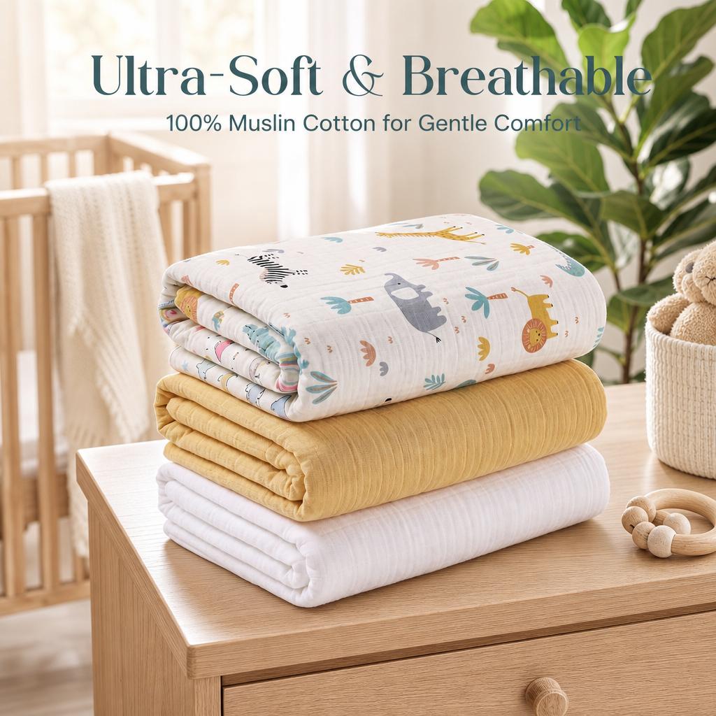 3-Pack Baby Muslin Swaddle Bla - Baby Nursery Bedding ulasan dan harga
