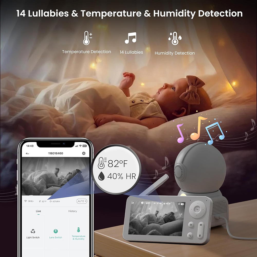2K Baby Monitor with 2 Cameras - Baby Nursery Temperature ulasan dan harga
