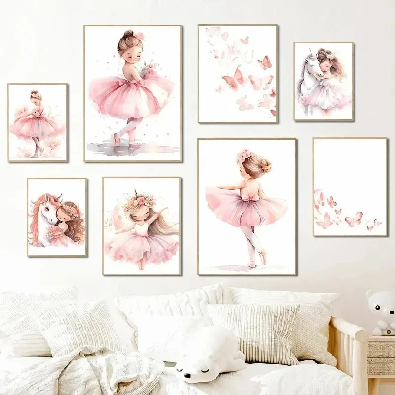 Pink Ballerina Girl Unicorn Bu - Baby Nursery Art ulasan dan harga