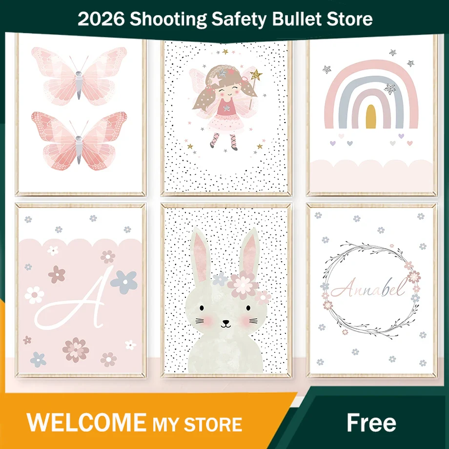 Cute Girl Rabbit Flower Butter - Baby Nursery Art ulasan dan harga