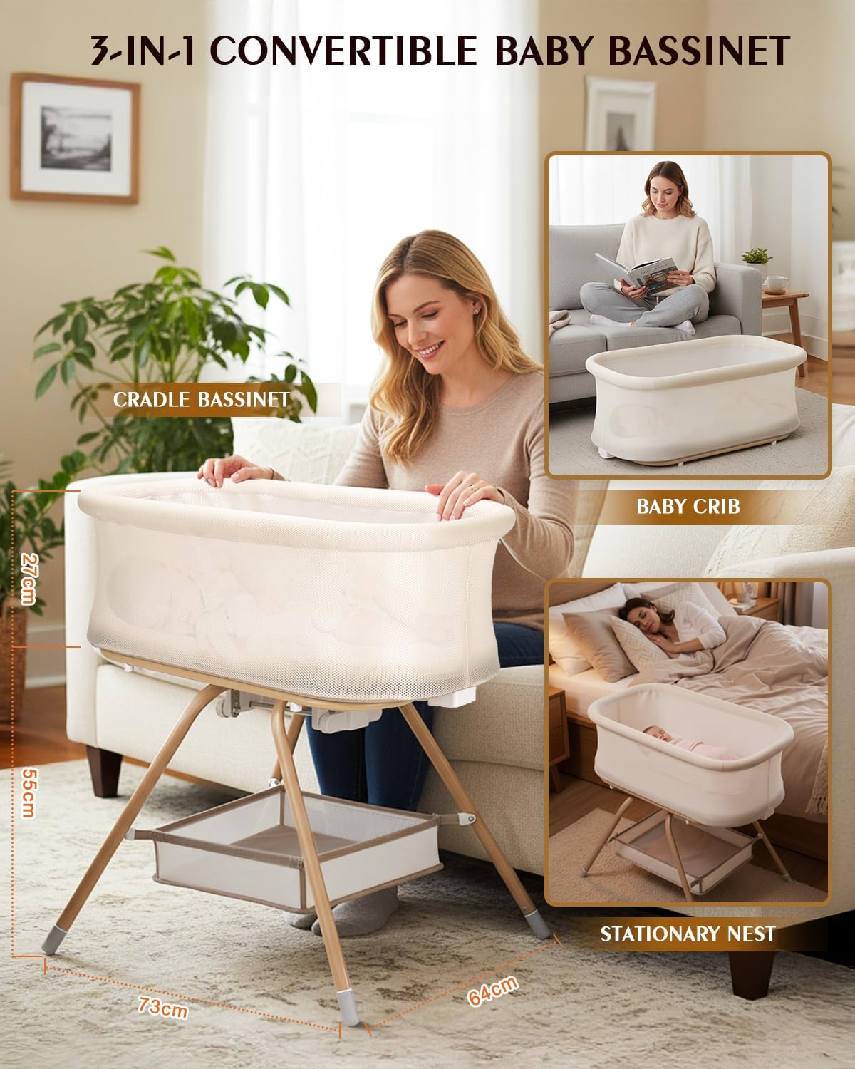 3 In 1 Baby Bassinet Rocking B - Bassinet Bedside Sleeper ulasan dan harga
