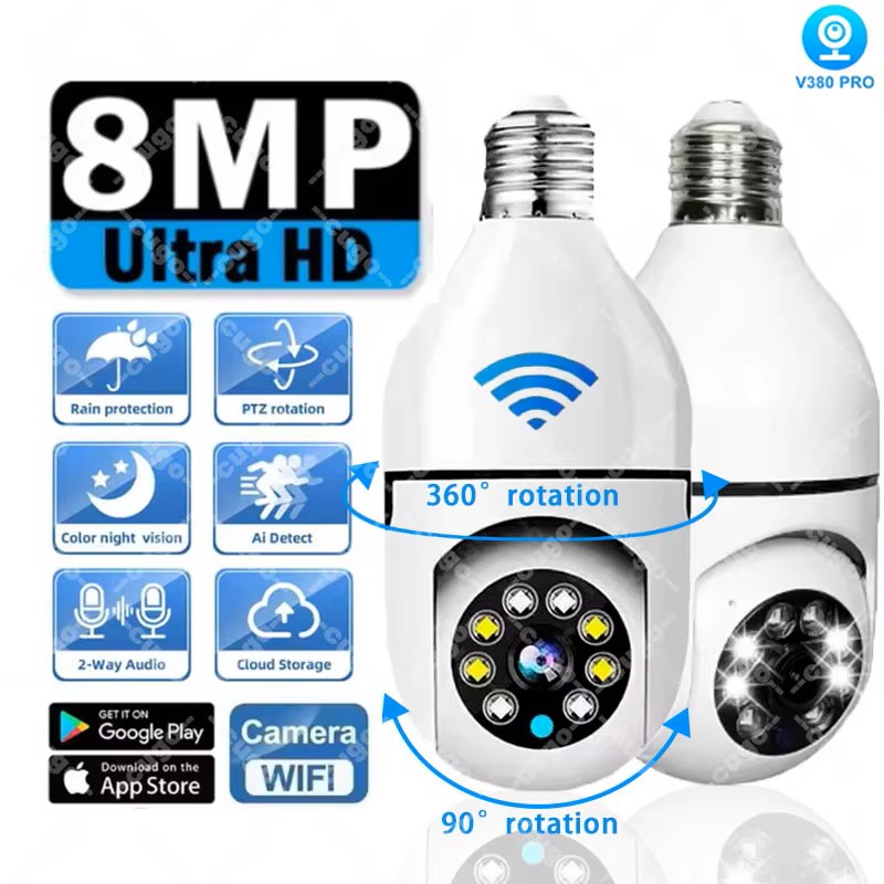 8MP E27 Bulb Surveillance Came - Baby Nursery Camera ulasan dan harga