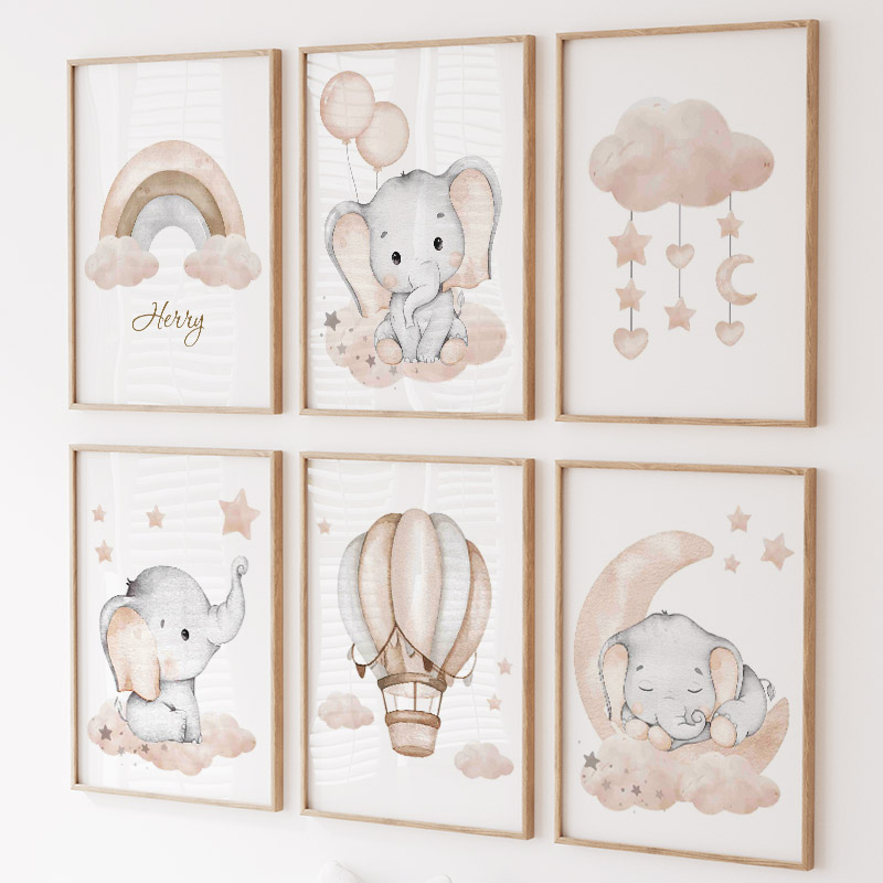 Cute Elephant Hot Balloon Moon - Baby Nursery Art ulasan dan harga