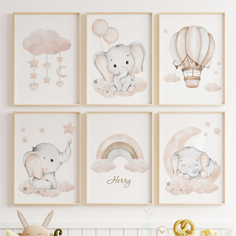 Cute Elephant Hot Balloon Moon - Baby Nursery Art ulasan dan harga