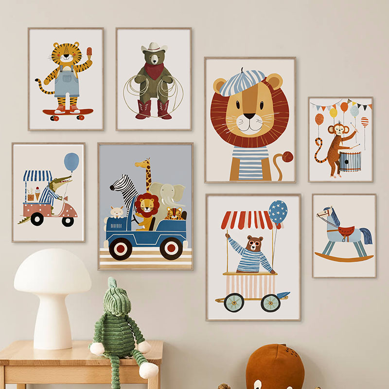 Funny Cartoon Animal Car Ballo - Baby Nursery Art ulasan dan harga