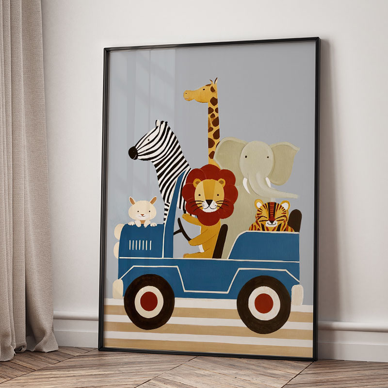 Funny Cartoon Animal Car Ballo - Baby Nursery Art ulasan dan harga