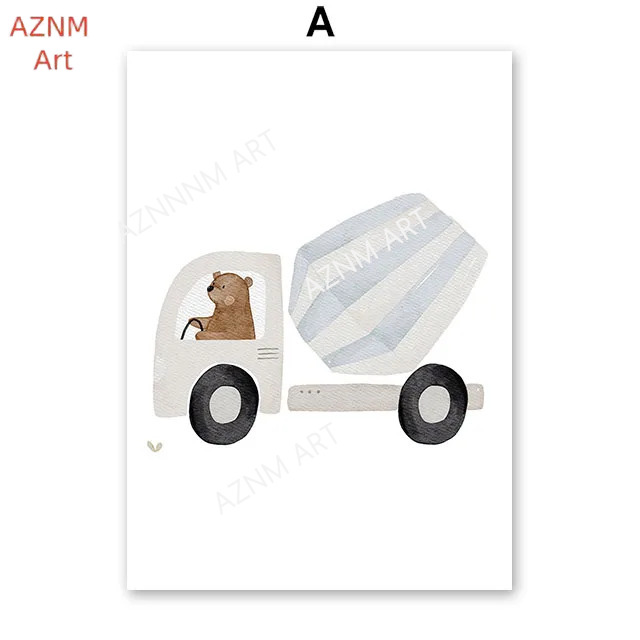 Cute Boho Bear Crane Excavator - Baby Nursery Art ulasan dan harga