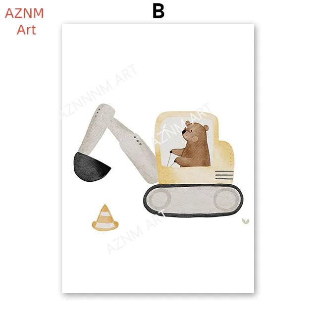 Cute Boho Bear Crane Excavator - Baby Nursery Art ulasan dan harga