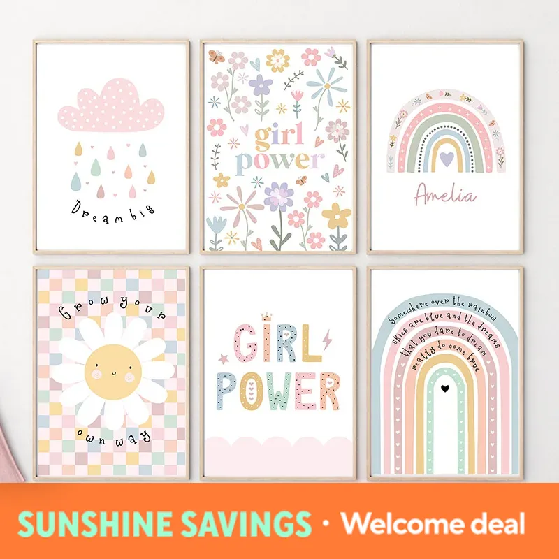 Sun Flower Rainbow Cloud Heart - Baby Nursery Art ulasan dan harga