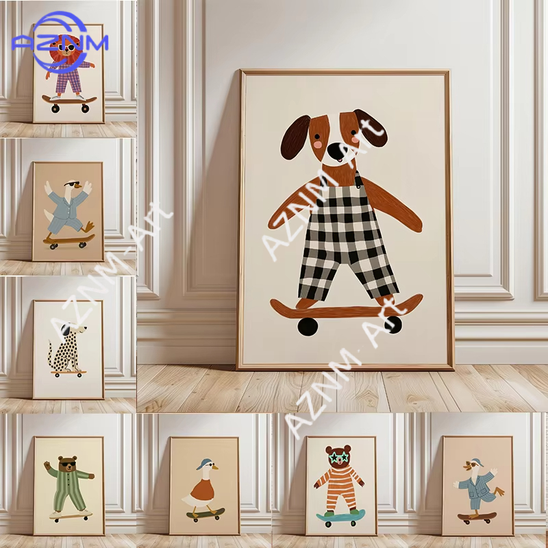 1PC Funny Animal Skateboarding - Baby Nursery Art ulasan dan harga
