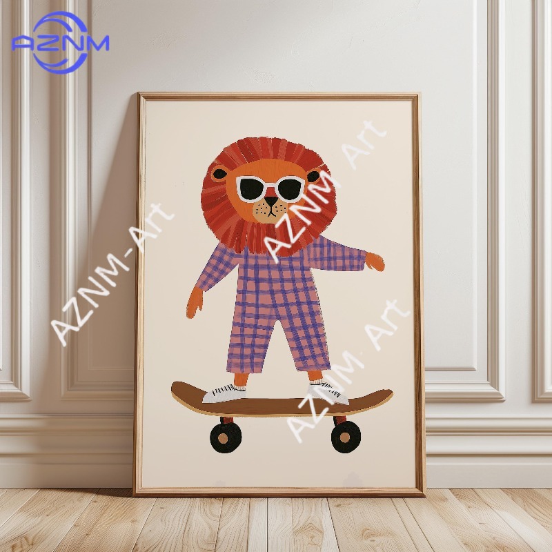 1PC Funny Animal Skateboarding - Baby Nursery Art ulasan dan harga