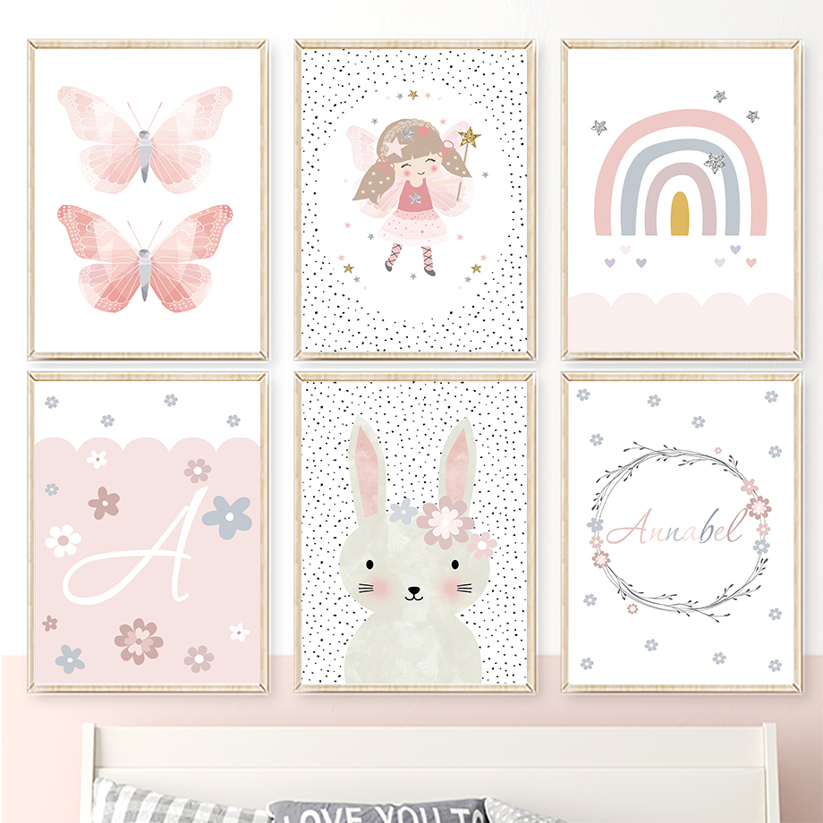 Cute Girl Rabbit Flower Butter - Baby Nursery Art ulasan dan harga
