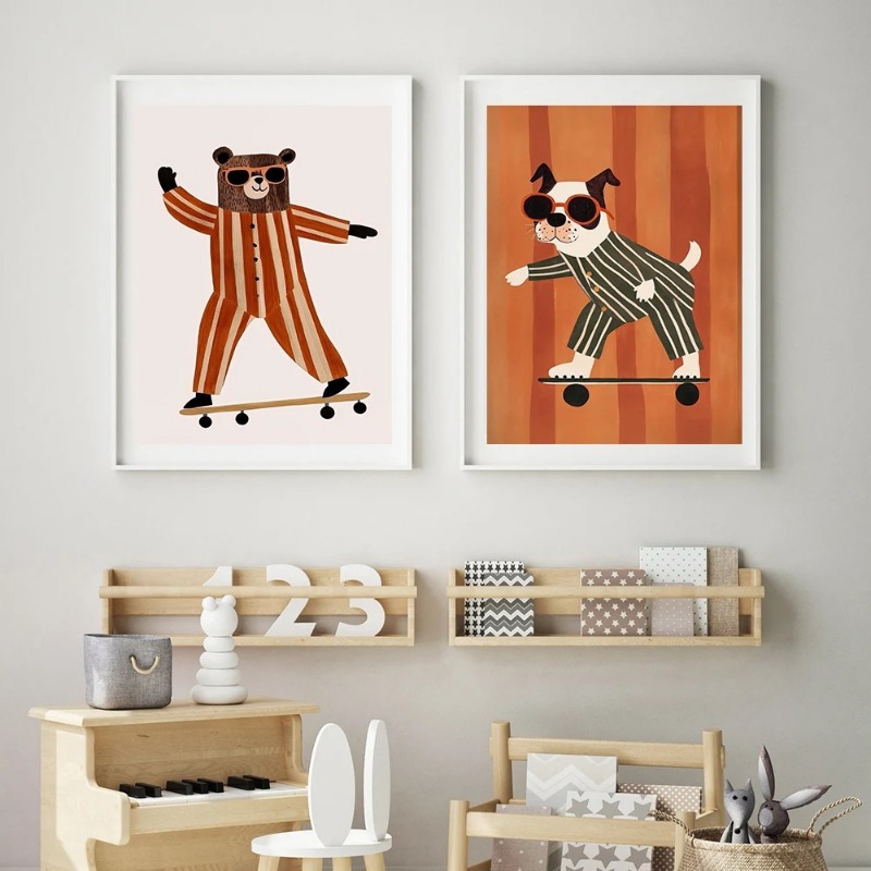 1pc frameless Funny Animals Ra - Baby Nursery Art ulasan dan harga