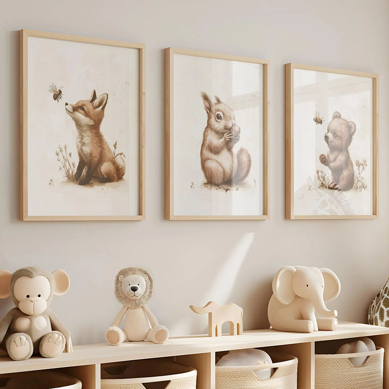 Bear Rabbit Fox Deer Squirrel  - Baby Nursery Art ulasan dan harga