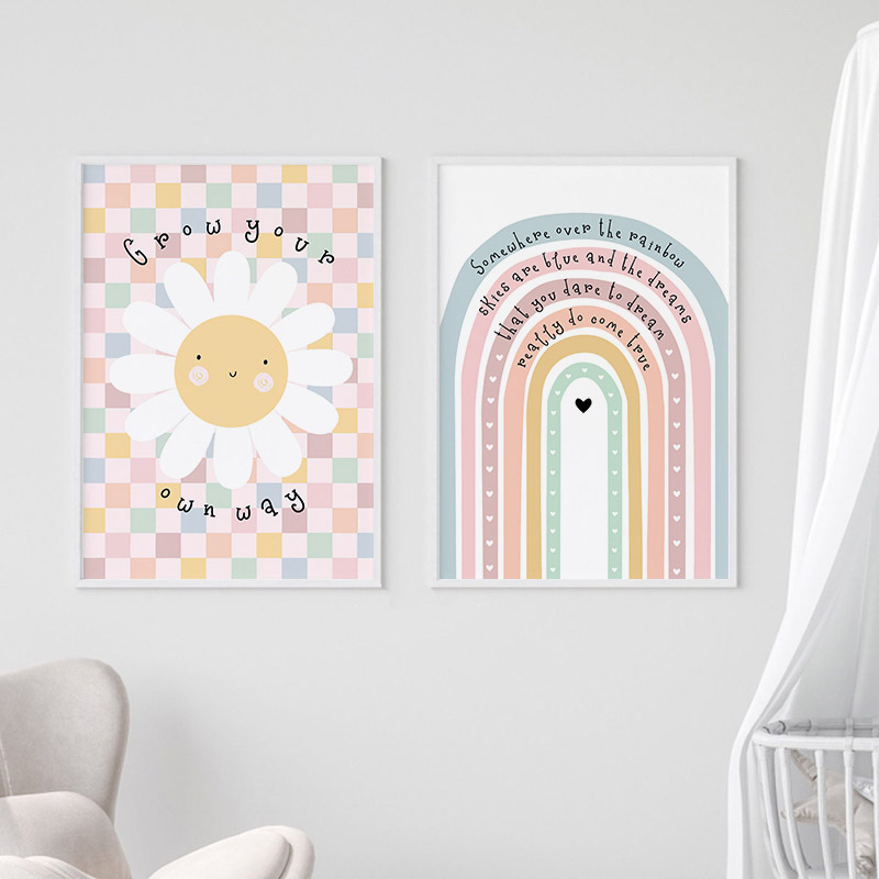 Sun Flower Rainbow Cloud Heart - Baby Nursery Art ulasan dan harga