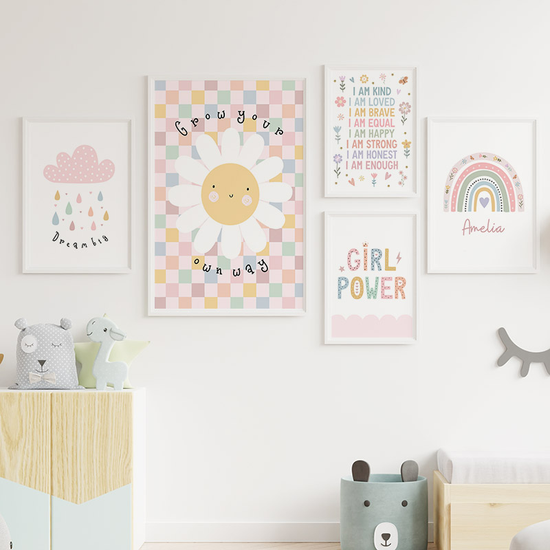 Sun Flower Rainbow Cloud Heart - Baby Nursery Art ulasan dan harga